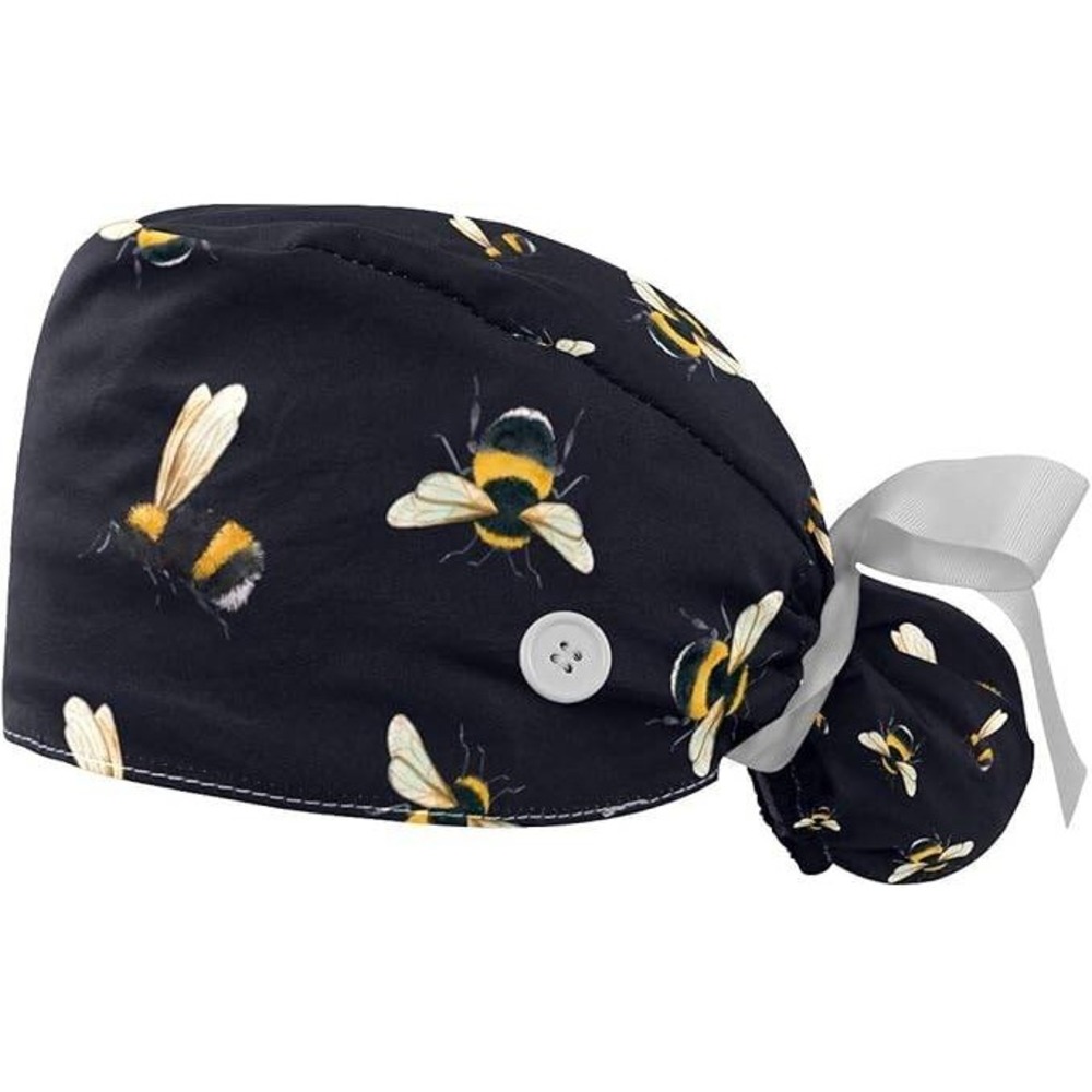 LORVIES 2 Pieces Adjustable Working Scrub Cap with Buttons and Ribbon‎ Tie